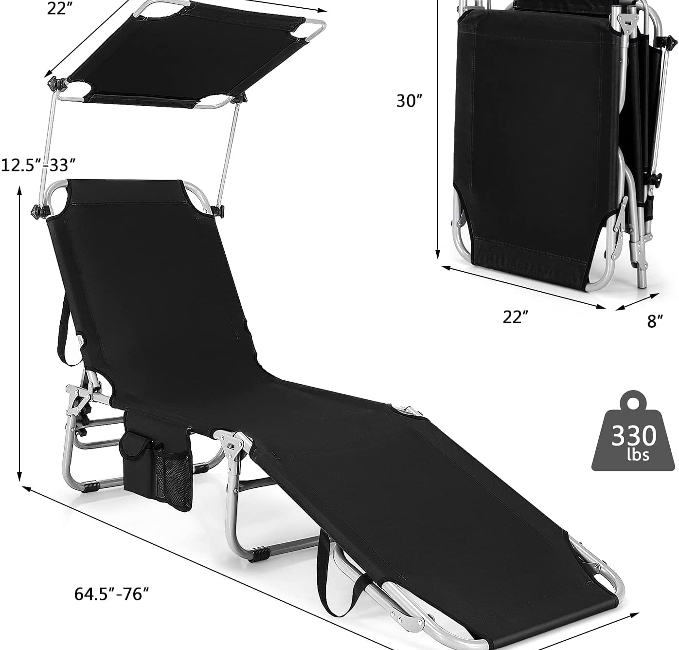 Tangkula Outdoor Folding Chaise Lounge Chair, 5Fold Reclining Beach C