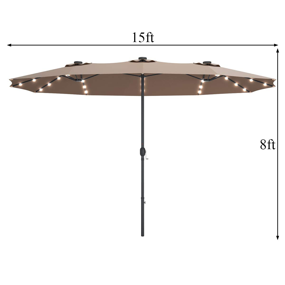 15 feet patio umbrella Tangkula 15 ft Solar LED Patio Double-Sided Umbrella, Tan
