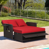 Tangkula Patio Rattan Daybed, Patiojoy Wicker Loveseat Sofa with 4-Postion Adjustable Backrest, Storage Ottoman, Cushions