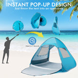 Tangkula 2-4 Person Pop up Beach Tent, UPF50+ Beach Sun Shade with Carrying Bag