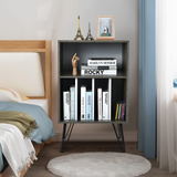 Tangkula Record Player Stand, Turntable Stand with Metal Legs, Vinyl Record Storage Cabinet w/ 5 Open Shelves Holds