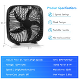 3-Speed Box Fan, 20 inch Floor Fan for Full-Force Circulation with Air Conditioner