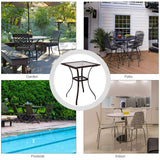 Patio Table Outdoor Garden Balcony Poolside Lawn Glass Top Steel Frame All Weather Dining Bistro Table (Mix Brown Square 28.5")