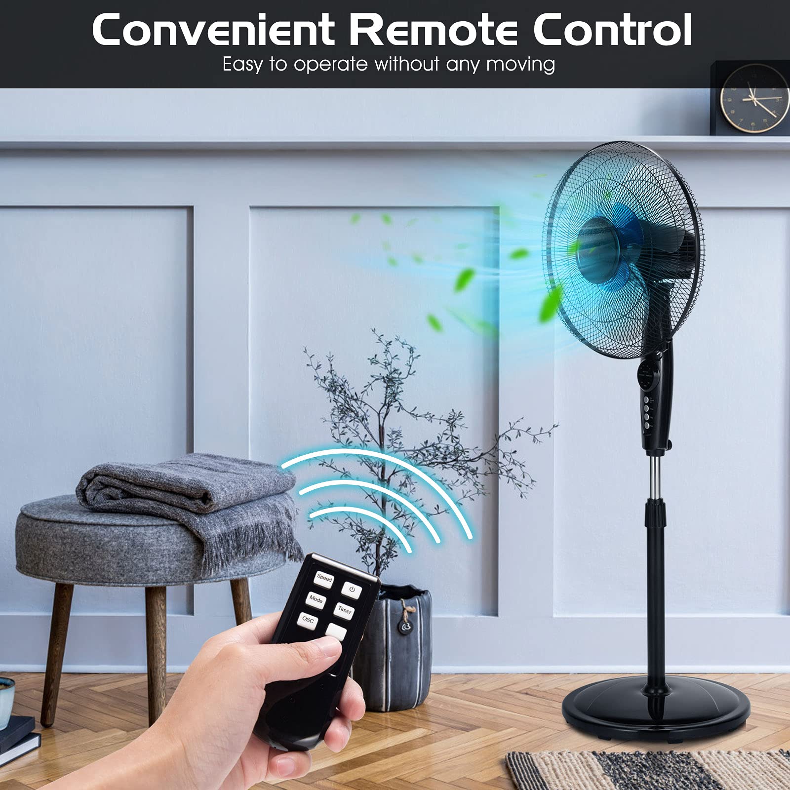 18 Inches Oscillating Standing Fan with Remote Control - Tangkula