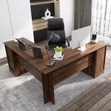 Tangkula L-Shaped Office Desk with Storage Drawers & Keyboard Tray