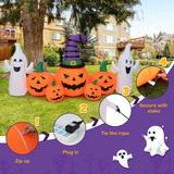 Tangkula 9 FT Halloween Inflatable Pumpkin Ghost, Spooky Lighted Holiday Decoration w/ Witch's Hat,