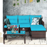 Tangkula Patio Corner Sofa Set 3 Piece, Outdoor Rattan Sofa Set