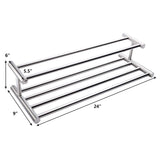 Tangkula Wall Mounted Bathroom Shelf with 2-Tier Towel Bars, 24 Inch Stainless Steel Towel Shelf