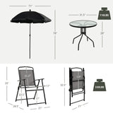 Tangkula 6 Piece Folding Patio Dining Set, Outdoor Table Chair Set for 4, 31.5" Round Table & 4 Folding Chairs, Patio Tiltable Umbrella Included
