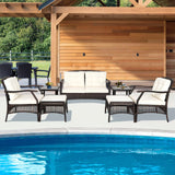 Tangkula 7 Pieces Patio Furniture Set, Outdoor Rattan Conversation Set with Waterproof Cover