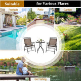 3 Pieces Patio Bistro Set, Outdoor Folding Chairs & Table Set with Tempered Glass Tabletop & Umbrella Hole