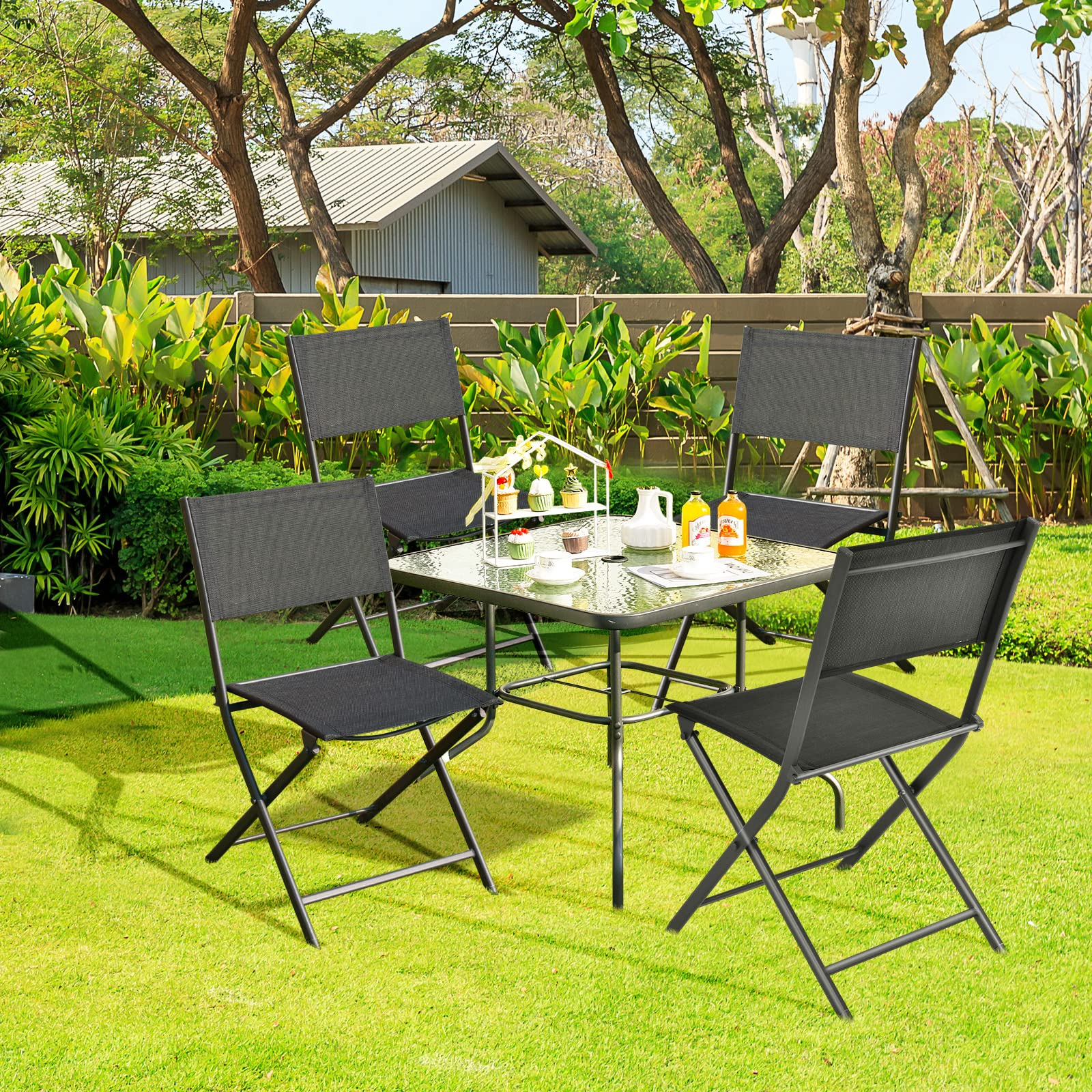Patio Folding Chairs Set of 4 - Tangkula
