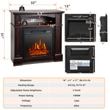 32" Electric Fireplace with Mantel, 1400W Freestanding Heater with Remote Control & Adjustable Brightness