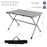 Tangkula 3.6ft Portable Picnic Table, 6 Person Heavy Duty Aluminum Roll Up Camping Table with Carry Bag