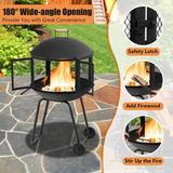 Tangkula Portable Fire Pit with Wheels, 28 Inch Wood Burning Fire Pit with Log Grate