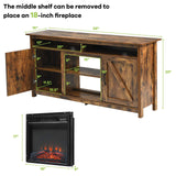 Industrial Fireplace TV Stand for TVs Up to 65 Inches, Entertainment Center w/18 1400W Electric Fireplace