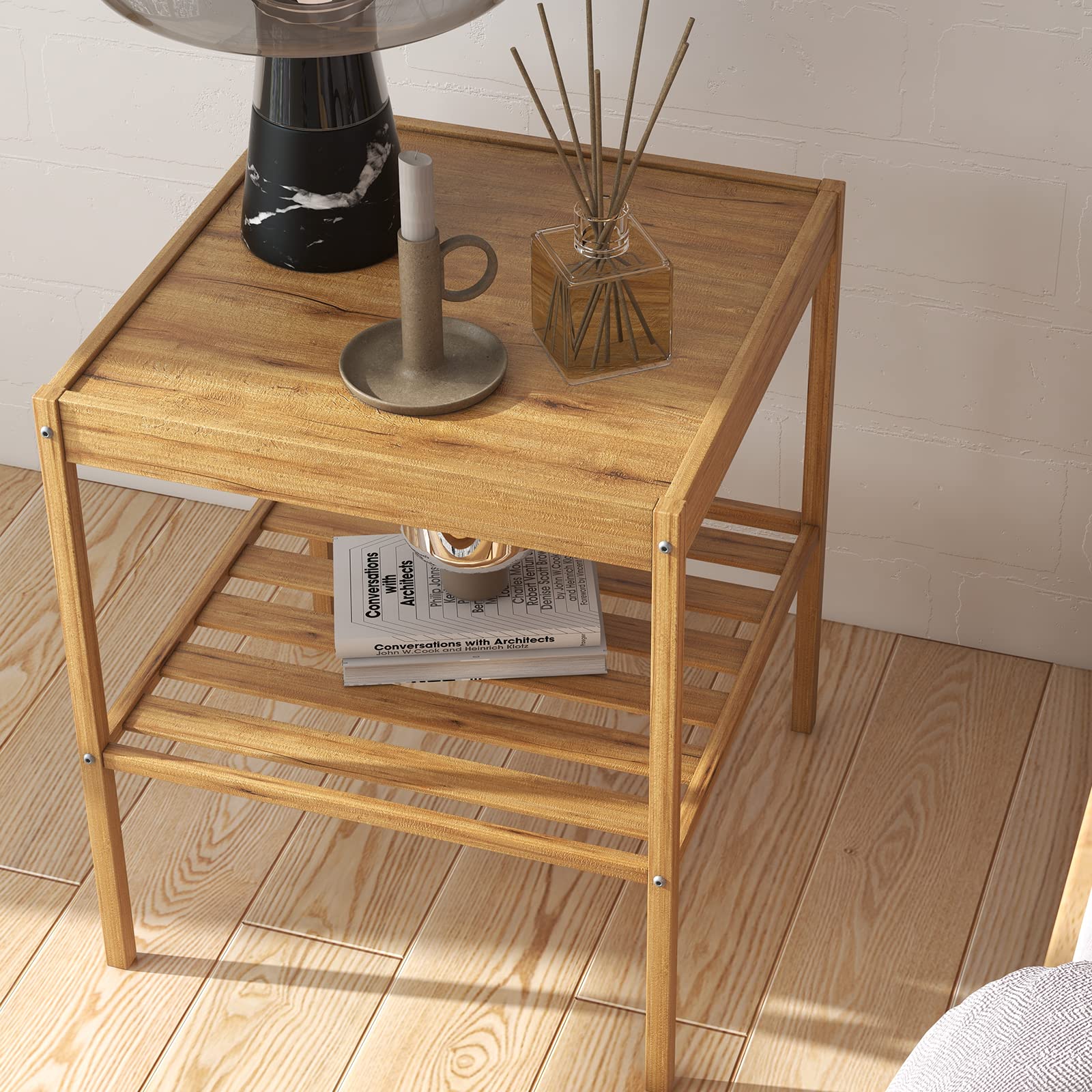 Tangkula Bamboo Nightstand Set of 2