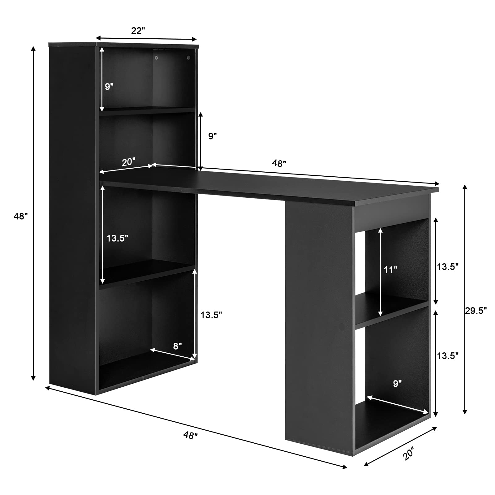 Writing Study Desk with Storage Shelves & CPU Stand - Tangkula