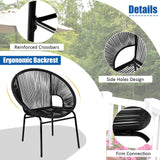 3 Piece Outdoor Patio Furniture Set, Acapulco Chair Set w/Plastic Rope, Tempered Glass Table