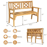 Tangkula Foldable Garden Acacia Wood Bench, Folding Patio Bench with Solid Hard Wood Structure,Locks, Wide Armrest & Backrest