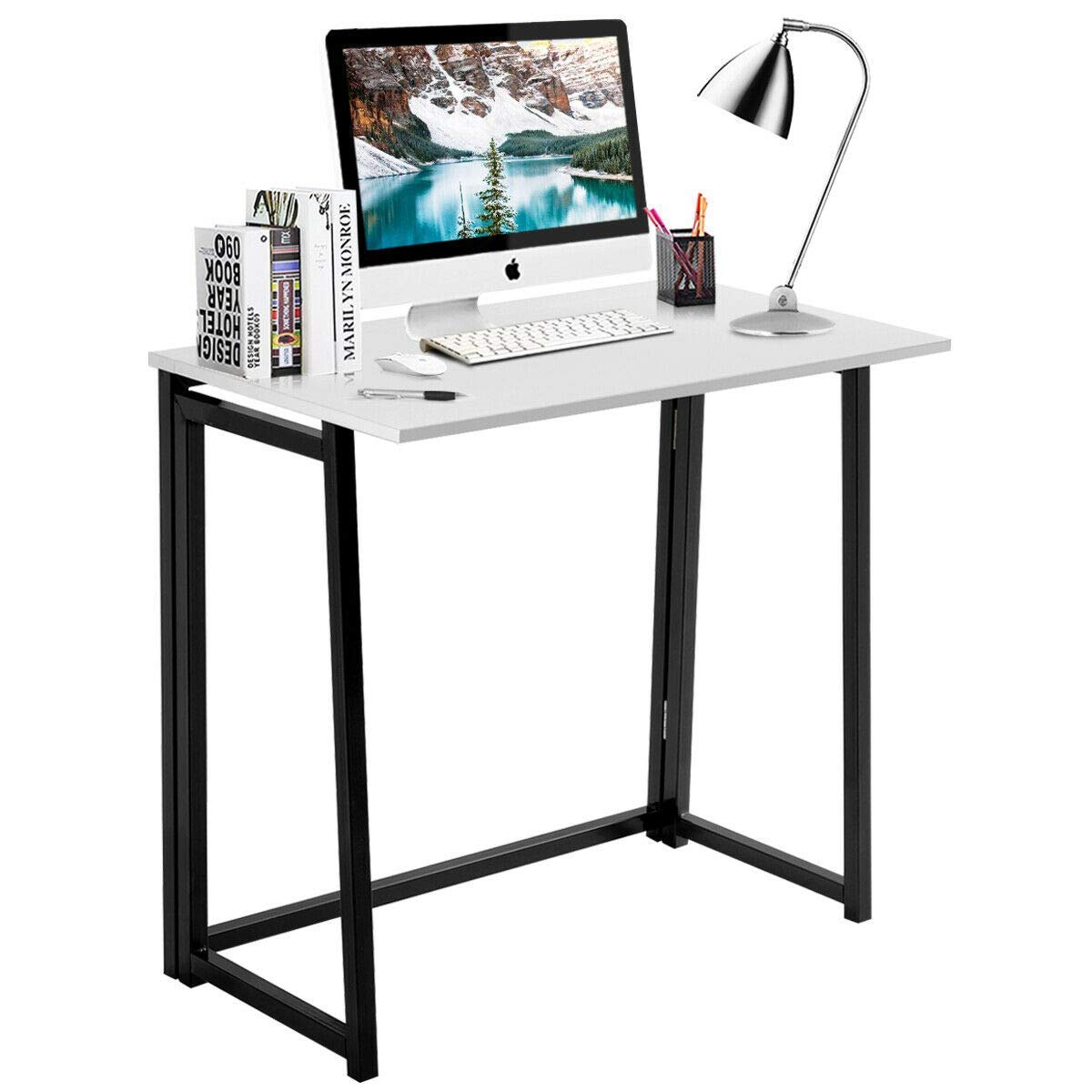 Folding Desk No Assembly Required, Compact Space Saving Writing Computer Desk - Tangkula