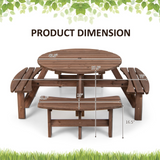 Tangkula 8 Person Cedar Wood Picnic Table, Outdoor Round Picnic Table with 4 Built-in Benches