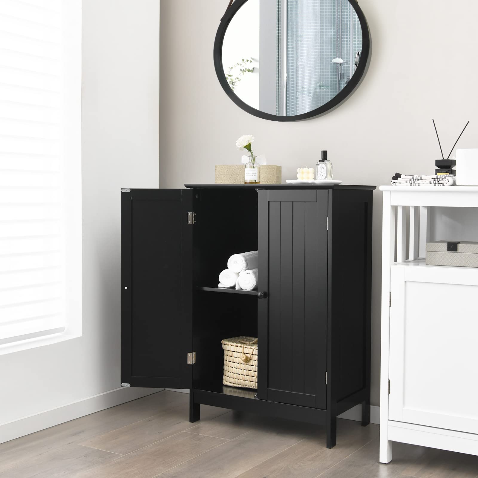 Bathroom Floor Cabinet, Black - Tangkula