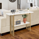 Tangkula 48" Console Table, White Faux Marble Entryway Table with Gold Finished Frame
