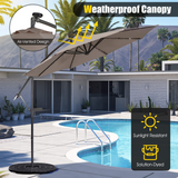 Tangkula 10 ft Cantilever Umbrella w/32 Solar-Powered LED Lights, Functional Tilting System & Hand-Crank Mechanism