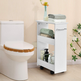 Tangkula Slim Bathroom Storage Shelves, Wooden Rolling Storage Cabinet