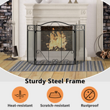 Tangkula 50 x 29 Inches 3-Panel Heat-Resistant Metal Mesh Fireplace Screen