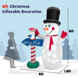 Tangkula 6 FT Inflatable Christmas Snowman, Blow up Xmas Decoration w/ Penguin Guidepost