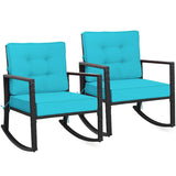 Tangkula Wicker Rocking Chair, Outdoor Glider Rattan Rocker Chair with Heavy-Duty Steel Frame