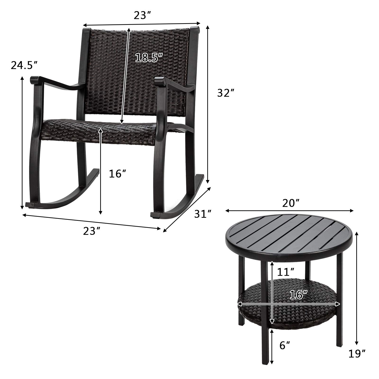 3 Piece Rocking Bistro Set - Tangkula