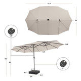 15FT Double-Sided Patio Umbrella with Solar Lights, Extra-Large Umbrella W/ 48 LED Lights & Auto-Charging Solar Panel