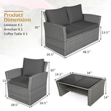 Tangkula 4 Pieces Patio Furniture Set, Outdoor Conversation Set with Cushions and Coffee Table