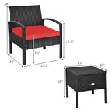 3 Pieces Patio Wicker Conversation Set, Outdoor Rattan Furniture with Washable Thick Cushion & Coffee Table