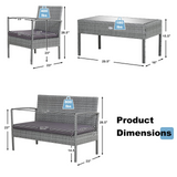 Tangkula Patio 4 Piece Rattan Furniture Set, Patiojoy Outdoor Wicker Conversation Set