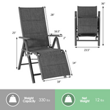 Tangkula Outdoor Reclining Lounge Chair, Patio Padded Folding Chair W/7 Adjustable Positions,Grey