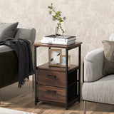 Tangkula Nightstand, Sofa Side End Table with Open Shelf & 2 Drawers