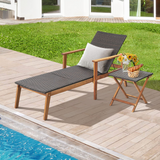 Tangkula 3 Piece Patio Chaise Lounge & Table Set, Outdoor Rattan Lounge Chair