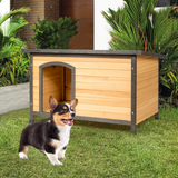 Tangkula Wooden Dog House, Outdoor Weather Resistant Pet Log Cabin