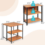 Patio Acacia Wood Folding Table, Outdoor Dining Table with 2 Storage Shelves and Steel Frame