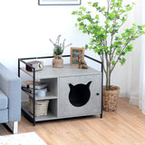 Cat Litter Box Enclosure, 2-in-1 Hidden Cat Washroom & Side Table W/ 2-Tier Storage Shelf