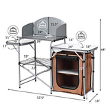 Folding Camping Kitchen Table, Windscreen, Cook Station