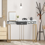Tangkula Console Table with Drawer, 48" 2-Tier Faux Marble Sofa Table with Golden Steel Frame