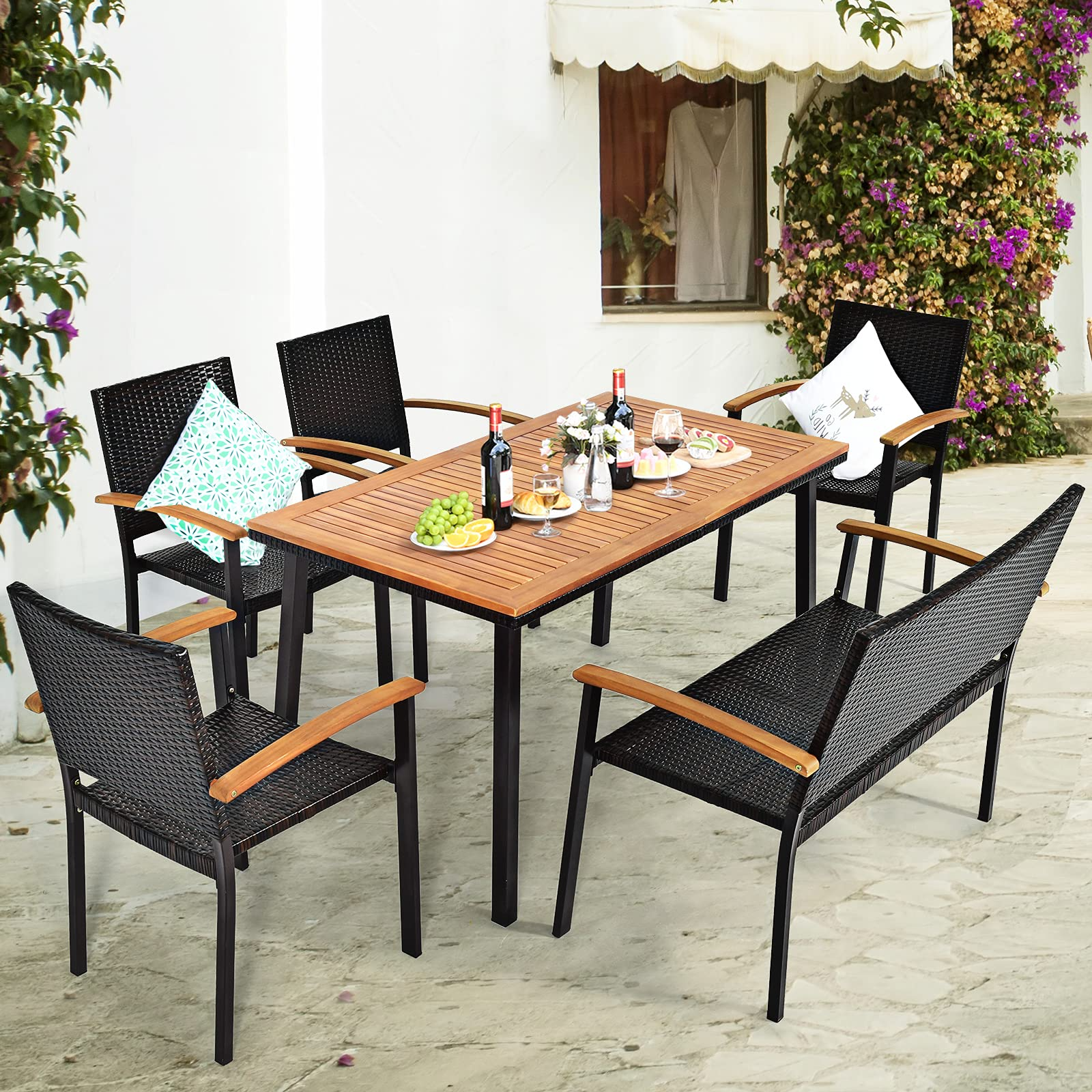 Tangkula Piece Patio Dining Set, Outdoor Acacia Wood Dining
