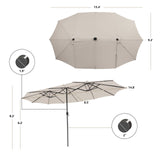 Tangkula 15 Ft Twin Patio Umbrella with 48 LED Lights, Double-Sided Outdoor Umbrella