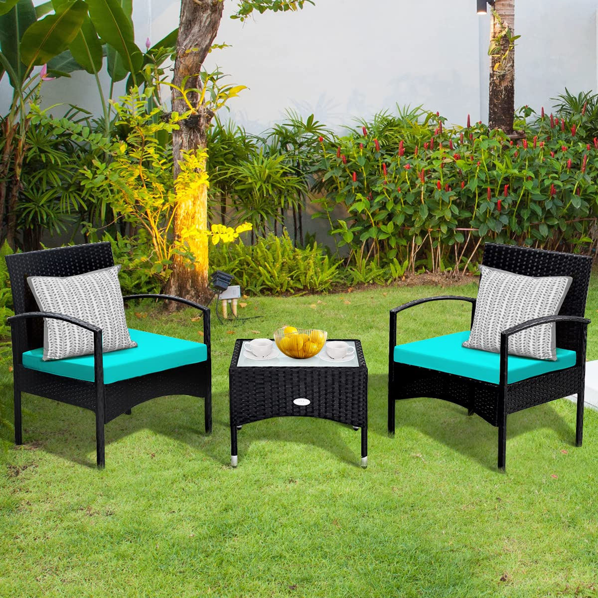 3 Pieces Patio Rattan Conversation Set - Tangkula