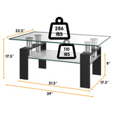 Tangkula Rectangular Glass Coffee Table, Modern Side Coffee Table